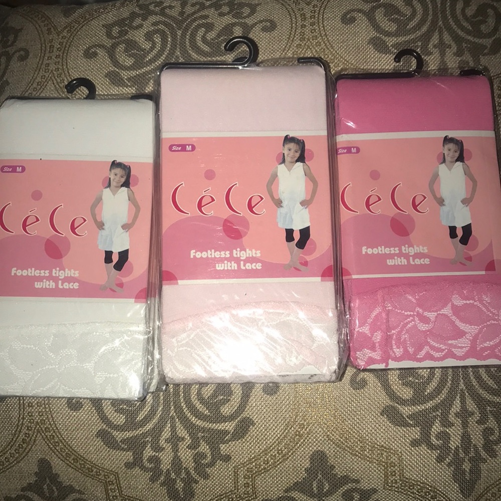 NEW WHITE Girls Footless Tights with Lace